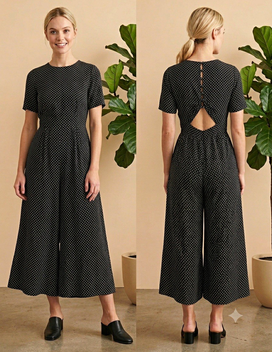 ASOS DESIGN Black/White Polka Dot Wide-Leg Jumpsuit Size US 4