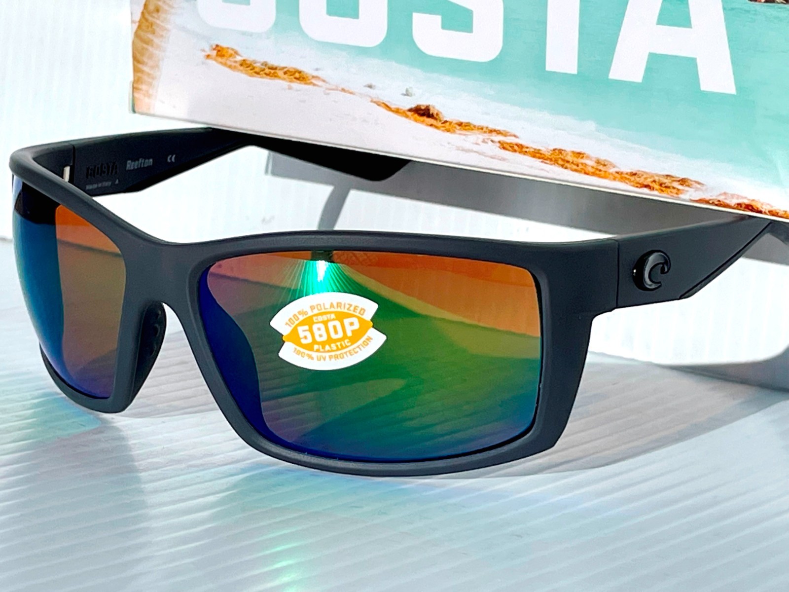 Costa Del Mar REEFTON 98 in Matte Gray w GREEN Mirrored 580P Sunglass 9007-15