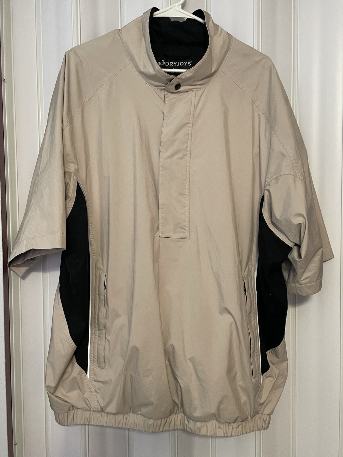 FootJoy Mens•XL Beige S/Sleeve 1/2 Zip Golf Pullover Pocket Vest Sport Spring