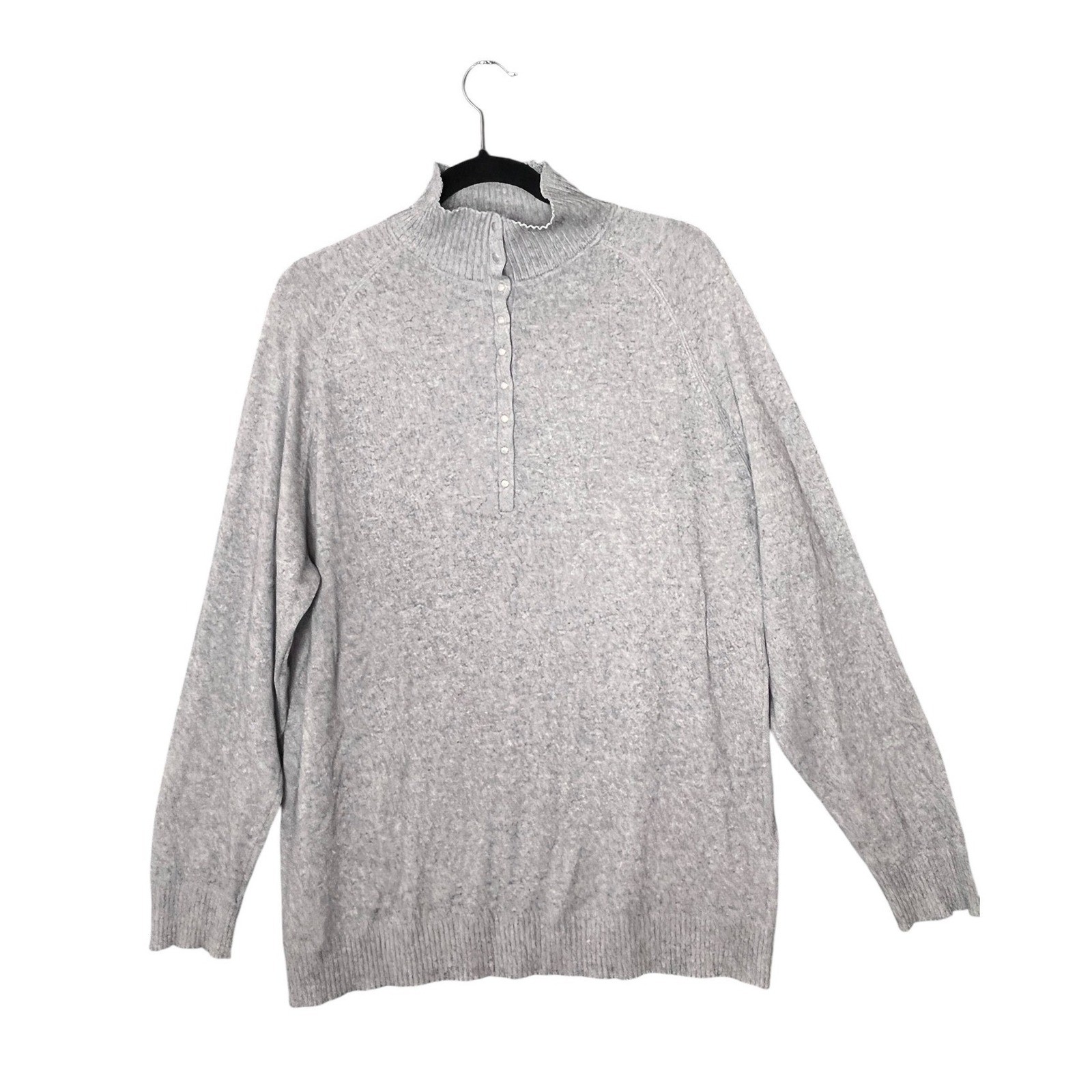 Chicos Silk Cashmere Blend Gray Snap Mock Neck Sweater Womens Size 2 L Neutral