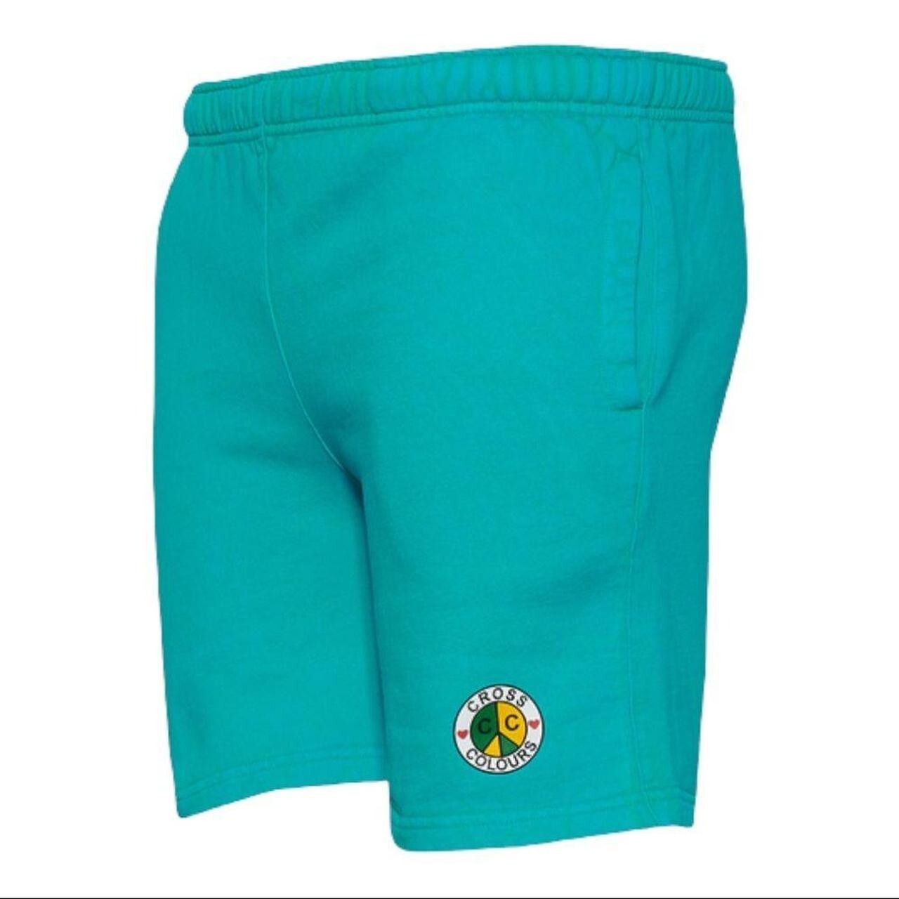 Cross Colours Peace Circle Logo Fleece Shorts Turquoise C97223PCL-300 Men’s NWT