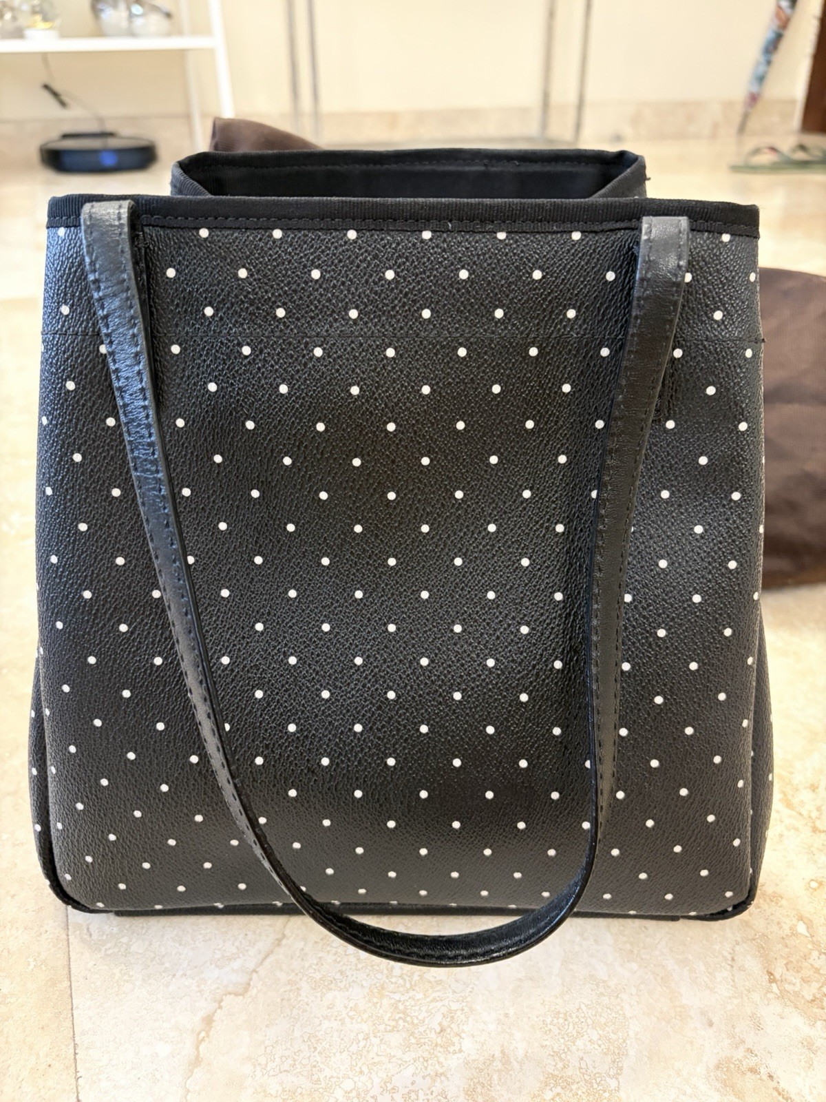 Kate Spade New York Black White Polka Dot Small Tote Logo Gold Hardware