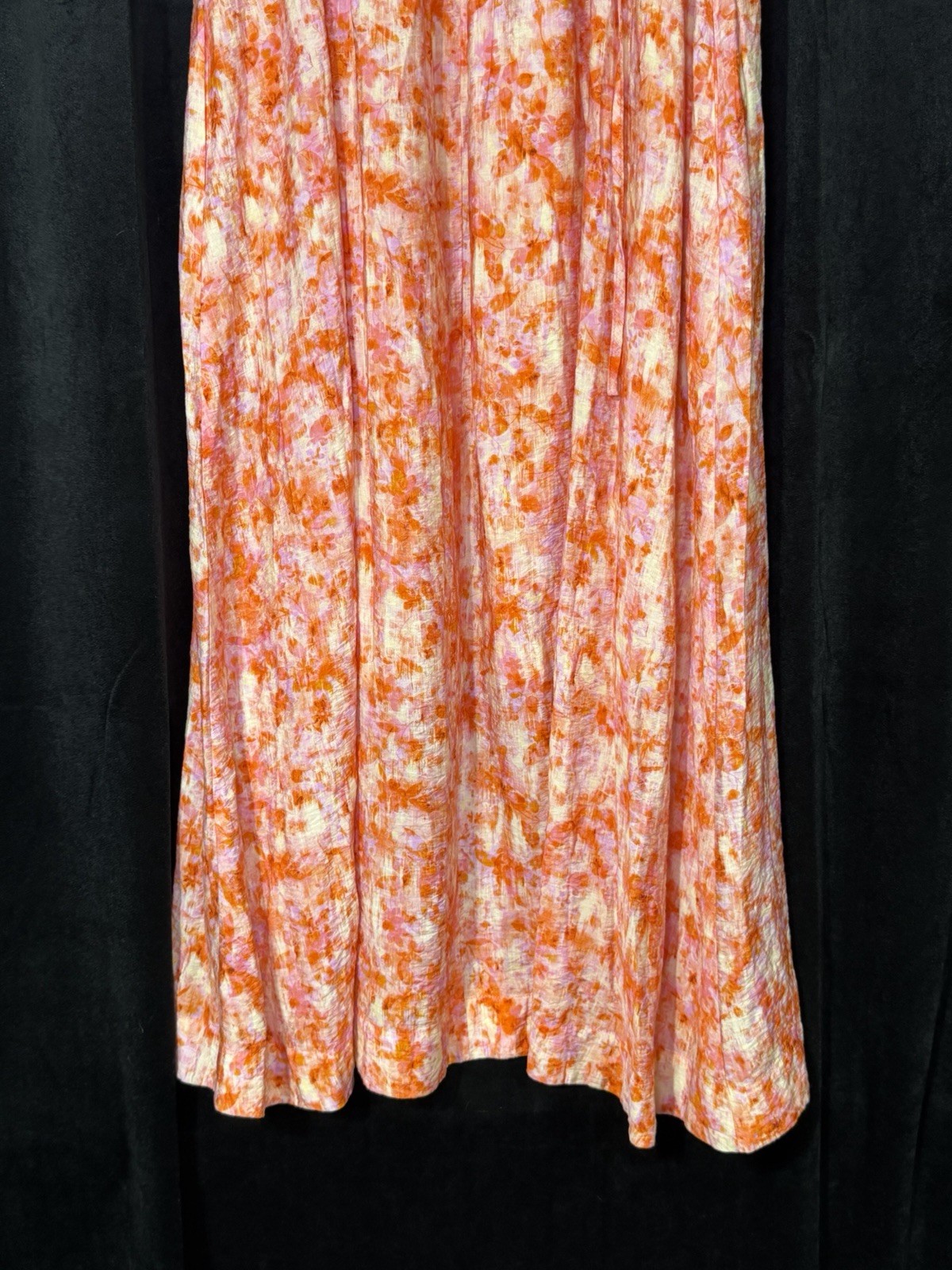 Anthropologie Orange Pink Floral Puff Sleeve Midi Dress Women’s Medium NWOT