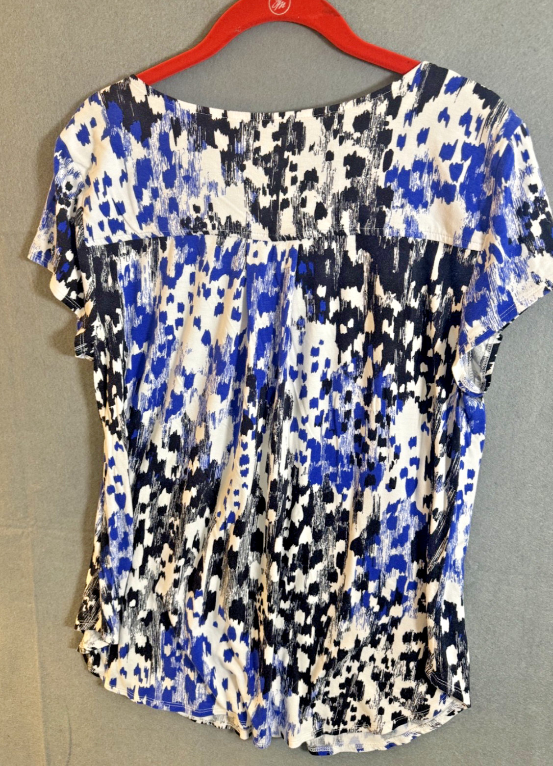 Alfani Blouse Small Blue Black Geometric Abstract Print Cap Sleeve Top Career