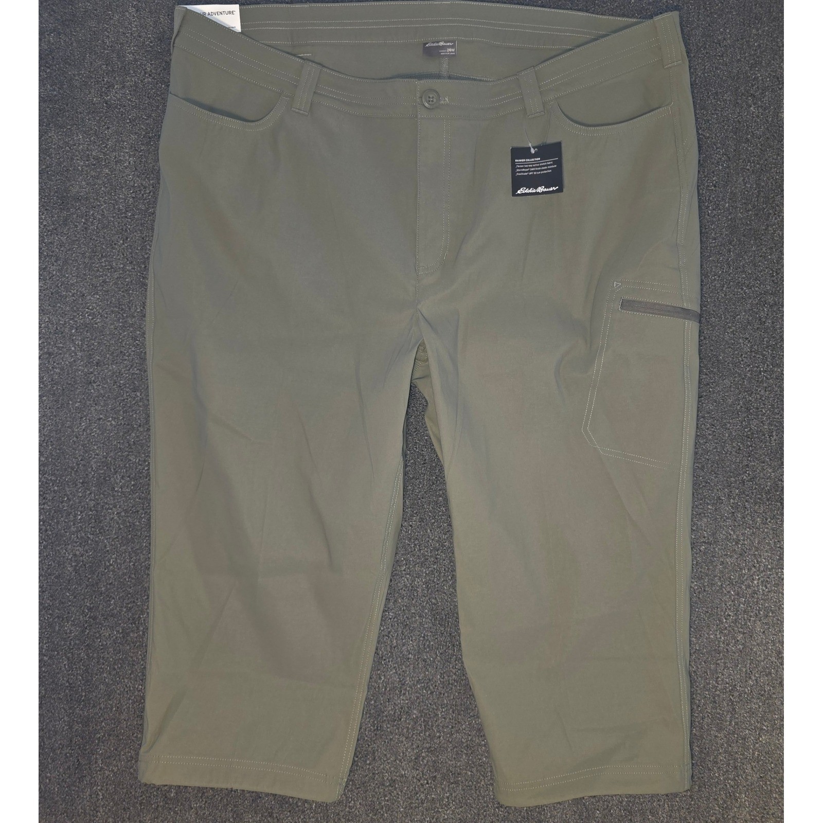 NWT Eddie Bauer Rainier Capri Cargo Pants Womens 24 Green Stretch Travel Hiking