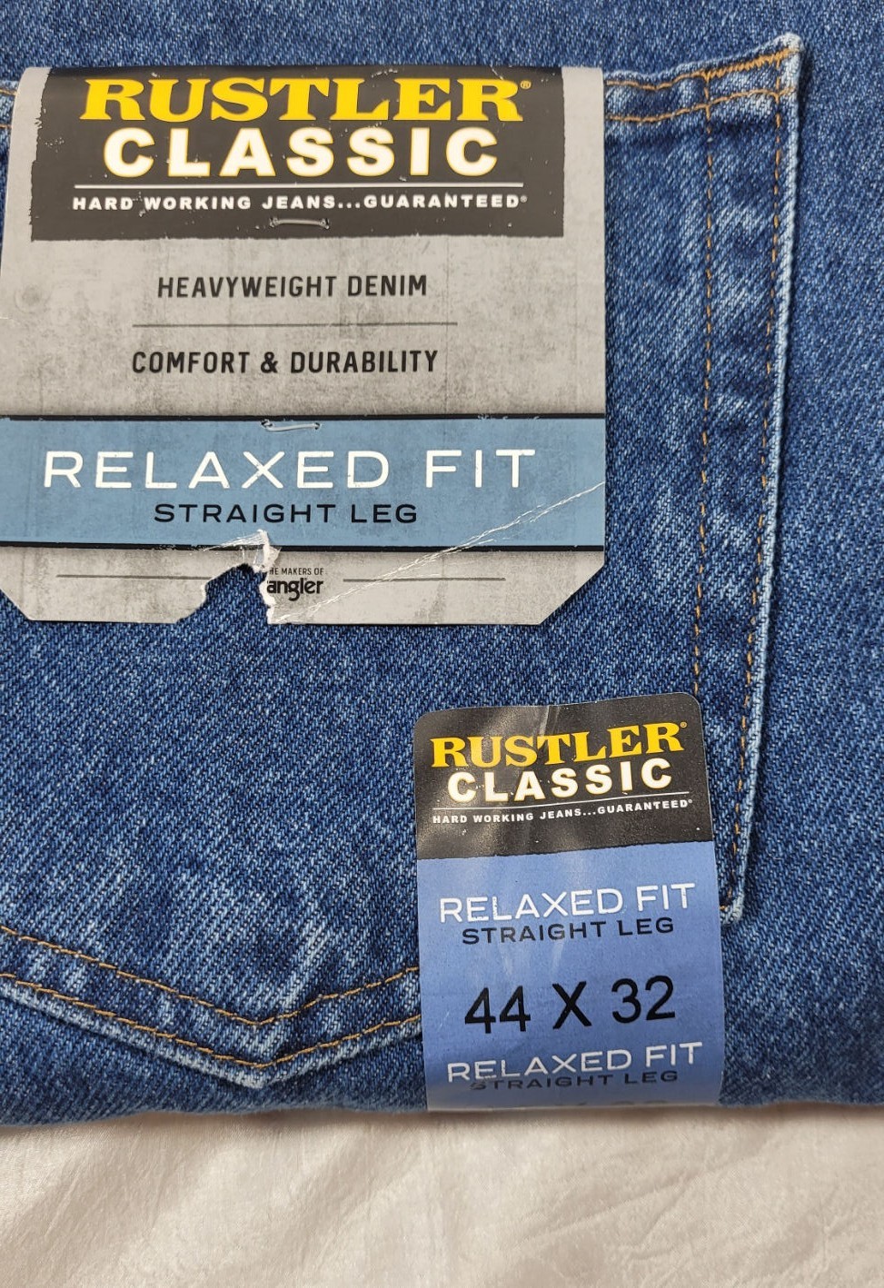 Wrangler Rustler Men’s Classic Relaxed Fit Jeans – Dark Stonewash – 44×32