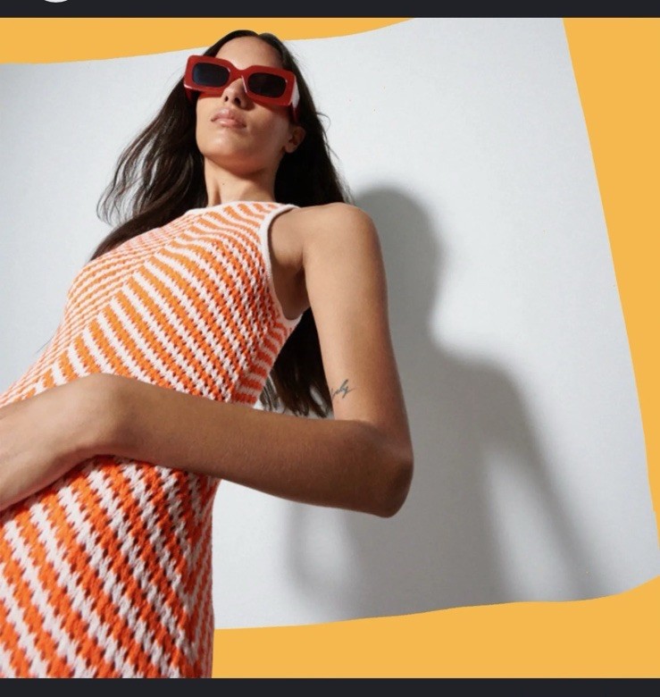 House of Harlow 1960 Dress Maxi Chevron Knit Crochet Orange White XL 70s Retro