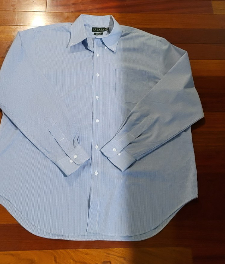 Lauren Ralph Lauren Men’s Classic Non-Iron Dress Shirt Size 18 34/35 Blue check
