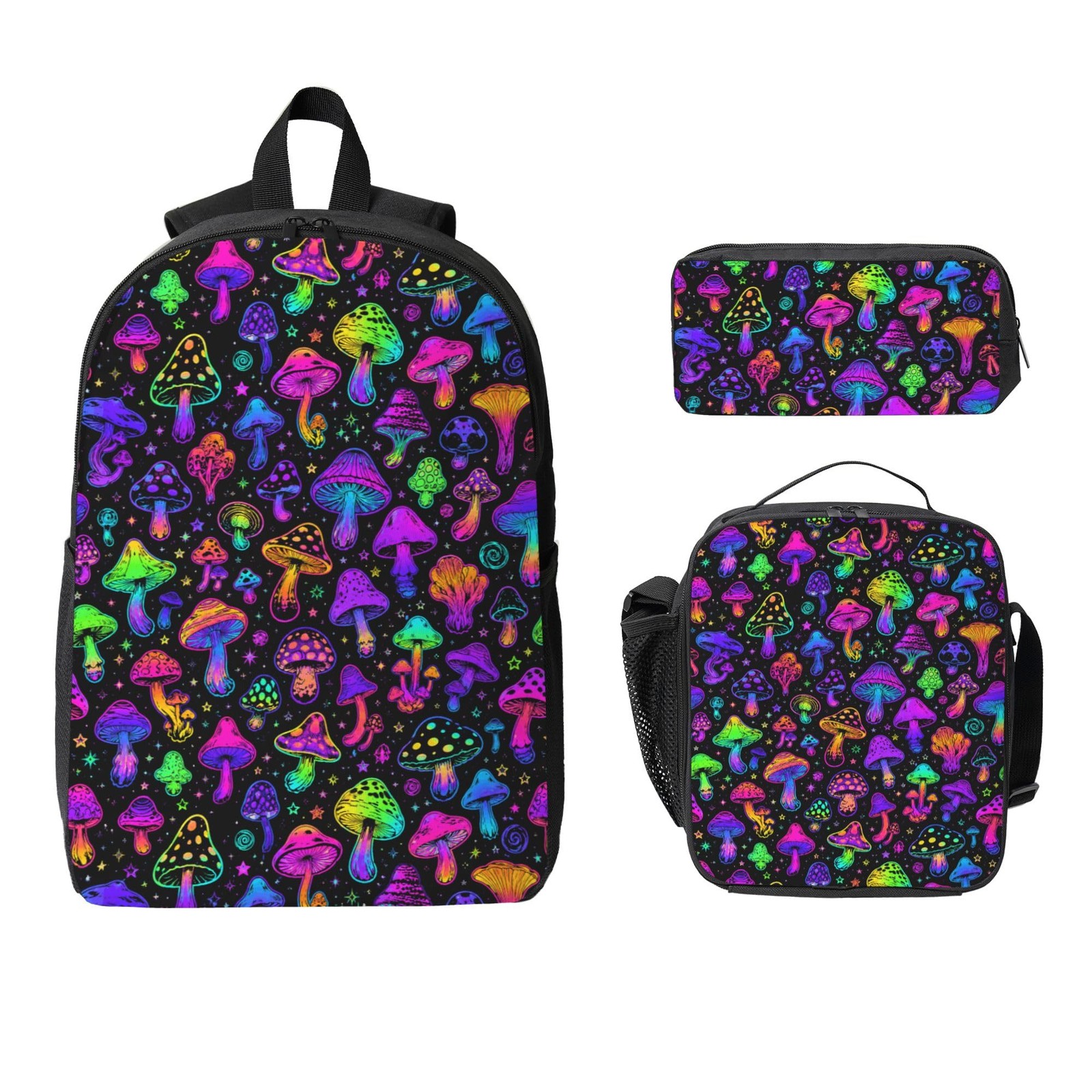 Mushroom School Backpack 12.6″L X 17″H X 5.1″D – 3-in-1 Set with Lunch Box