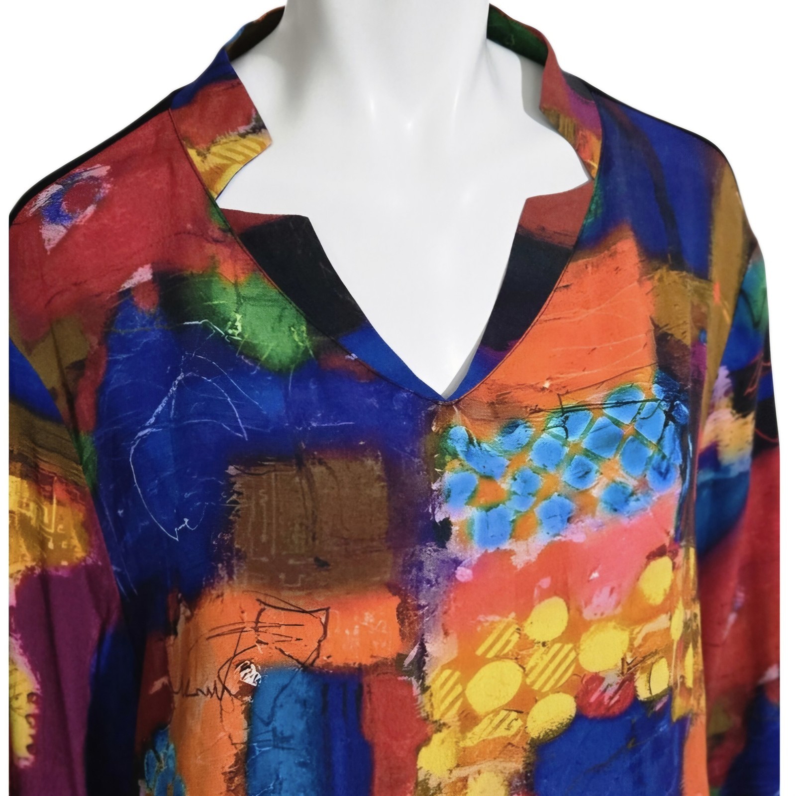 Lemon Grass NY Wearable Art Abstract Vibrant Colorblock V-Neck Tunic Top size XL
