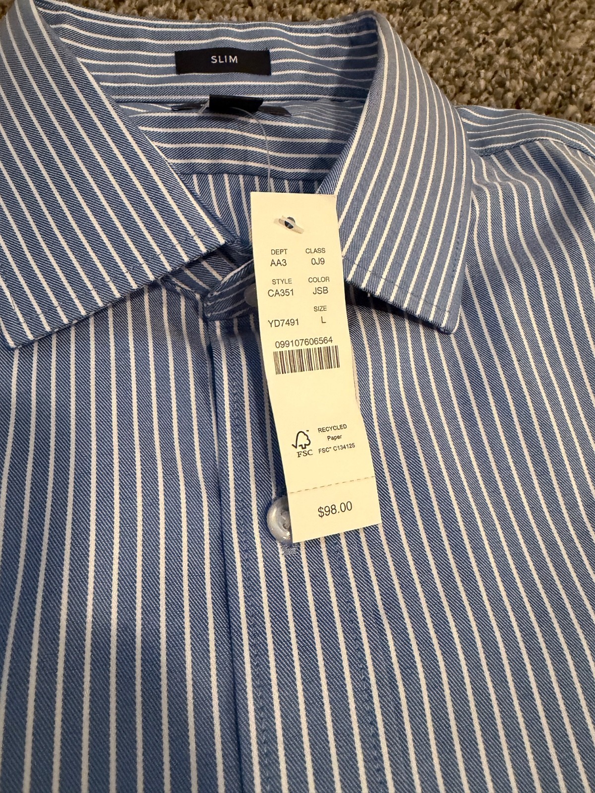 NWT J. Crew Bowery Performance Stretch Striped Blue Dress Shirt Size L $98 CA351