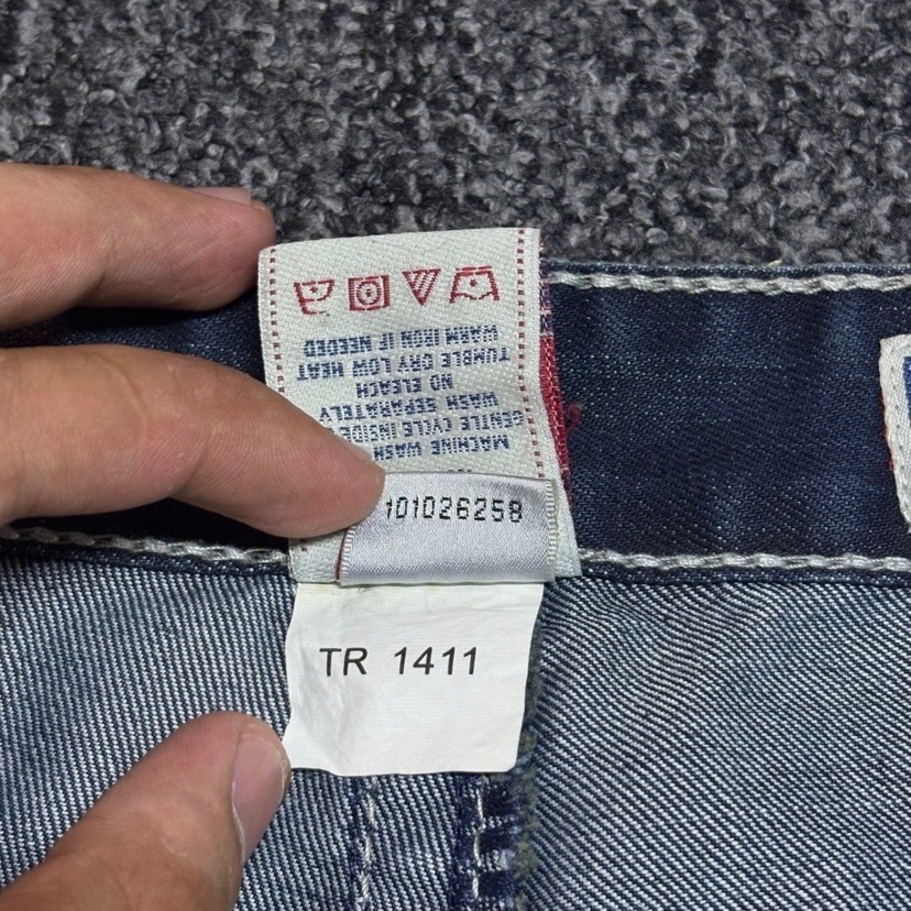 True Religion Men’s Straight Jeans | Blue Denim with White Stitching