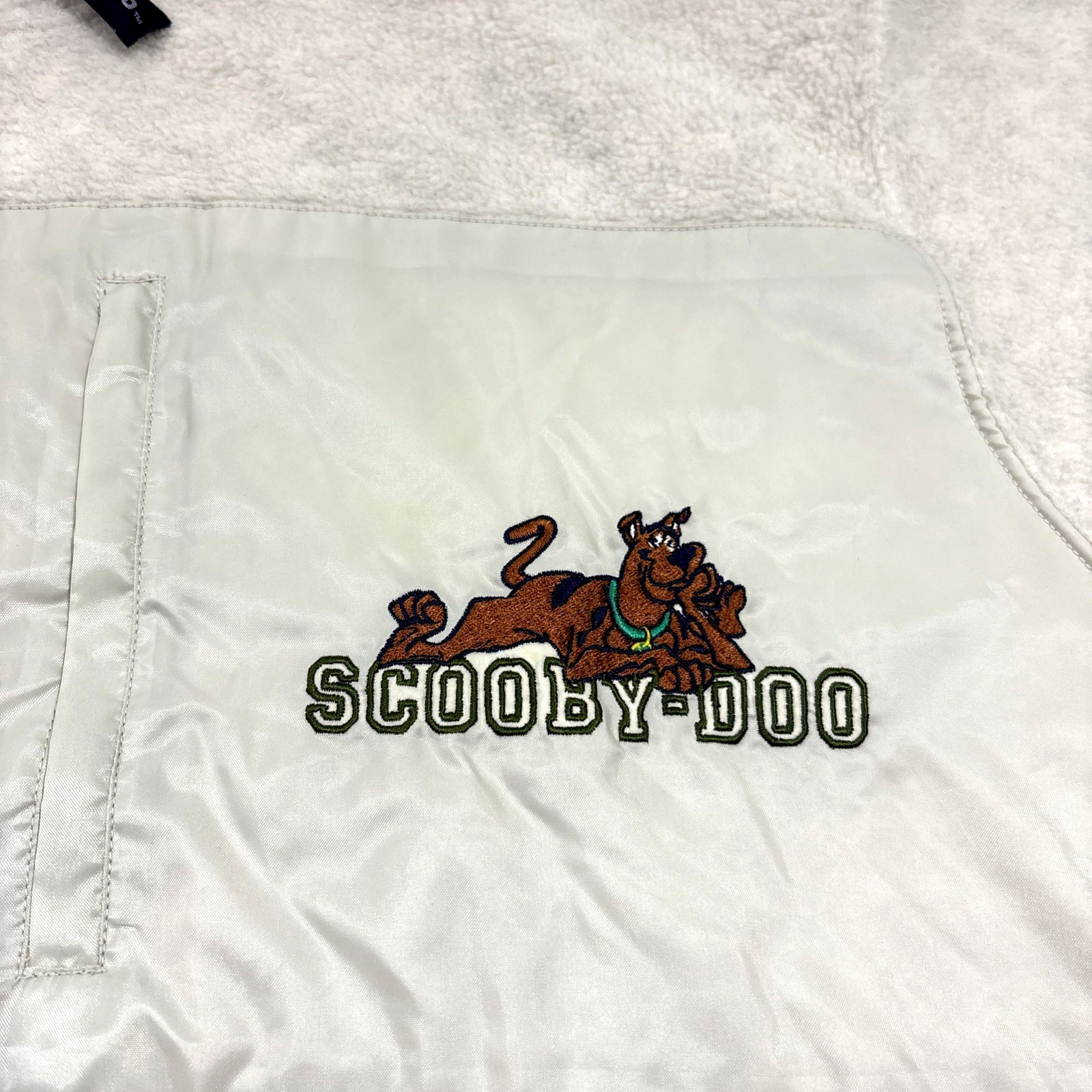 Scooby Doo Cartoon Network Fleece Jacket Mens XL Beige 1/2 Zip Pullover EUC
