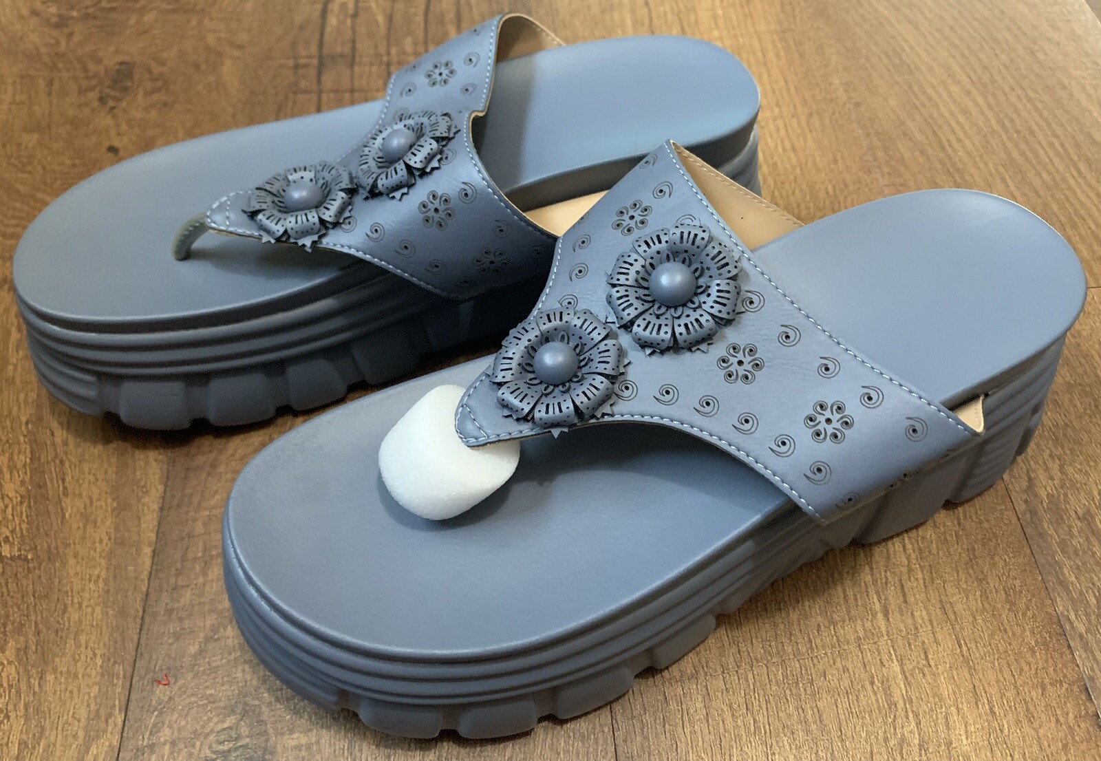 ecatana wedge platform flips flops Sandals Arch Support Blue Size 11 3 1/4in