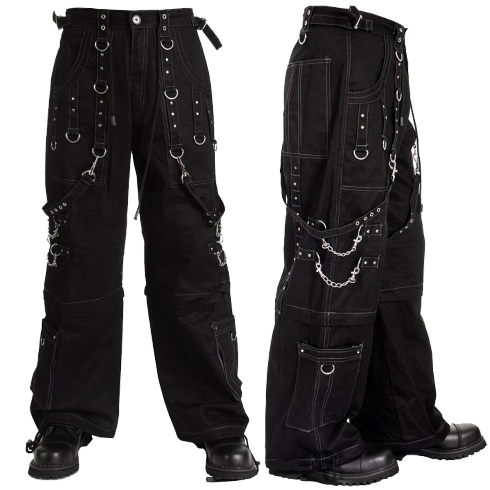 Men Gothic Black Cargo Trouser EMO Style Chains Baggy Trouser Plus Bermudas 2-1