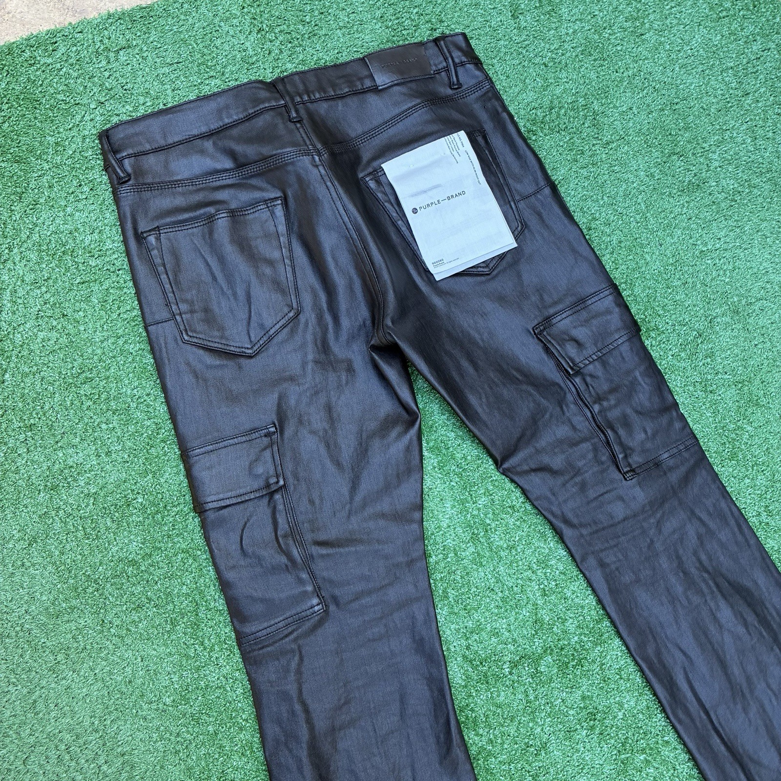 Purple Brand P004 Wax Coated Designer Cargo Jeans Button Fly Sz 33×32