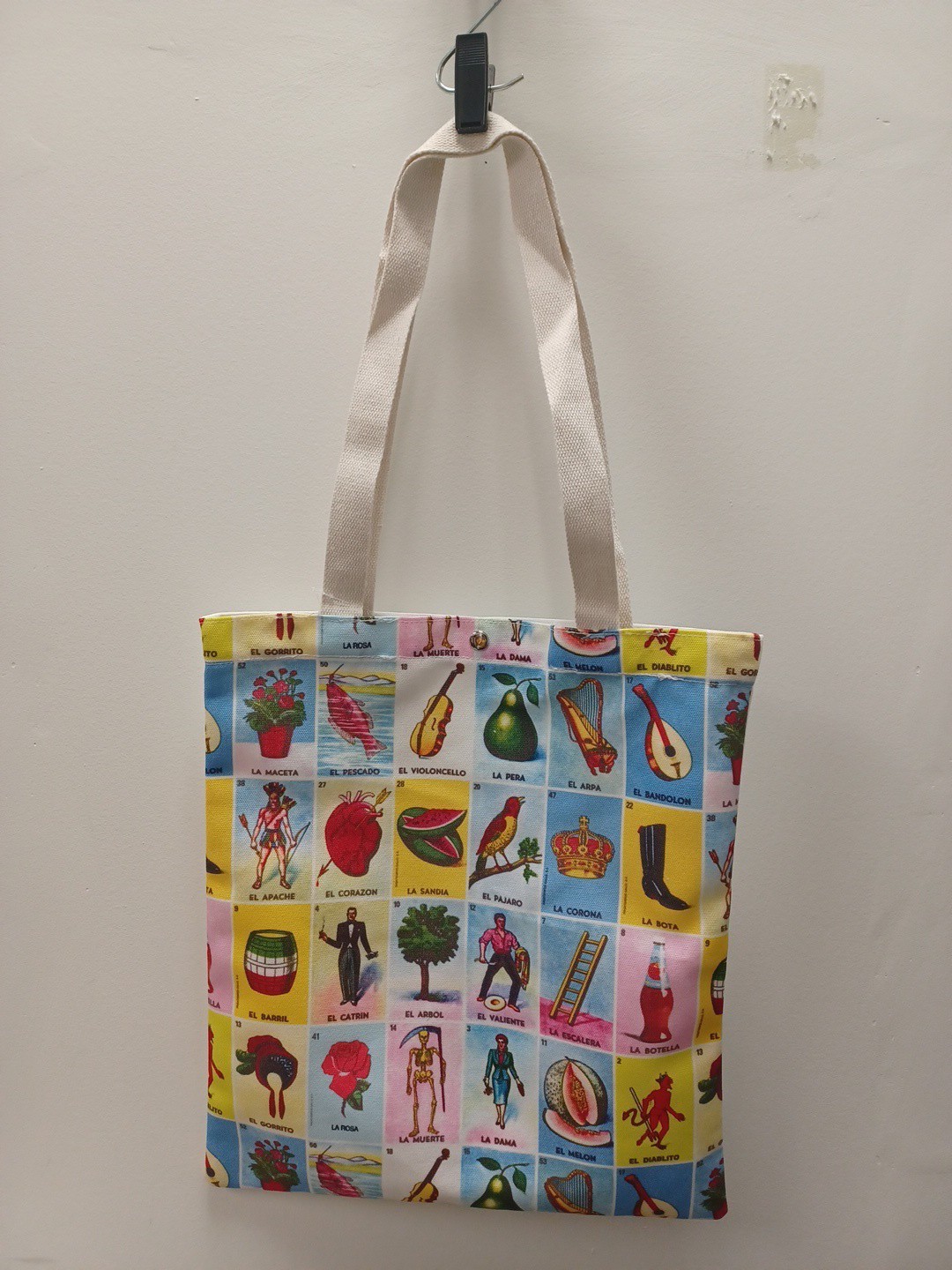 Colorful Print Tote Bag Mexican Bingo Game Shoulder Shopper 15×13 Loteria.