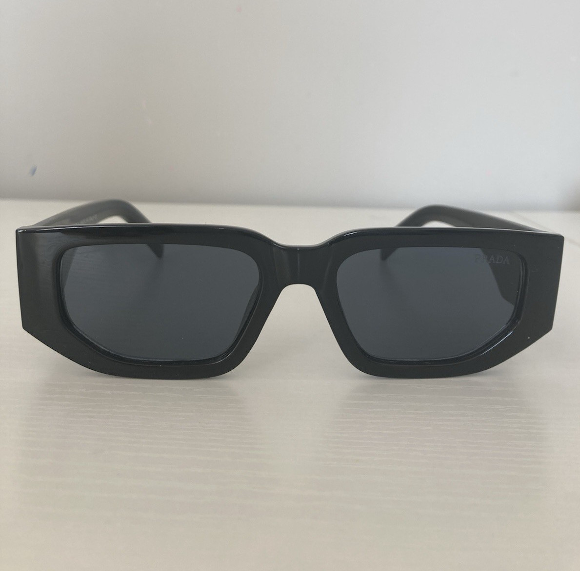 PRADA Milano Unisex Rectangle Sunglasses Black Plastic Frame Gray Tinted