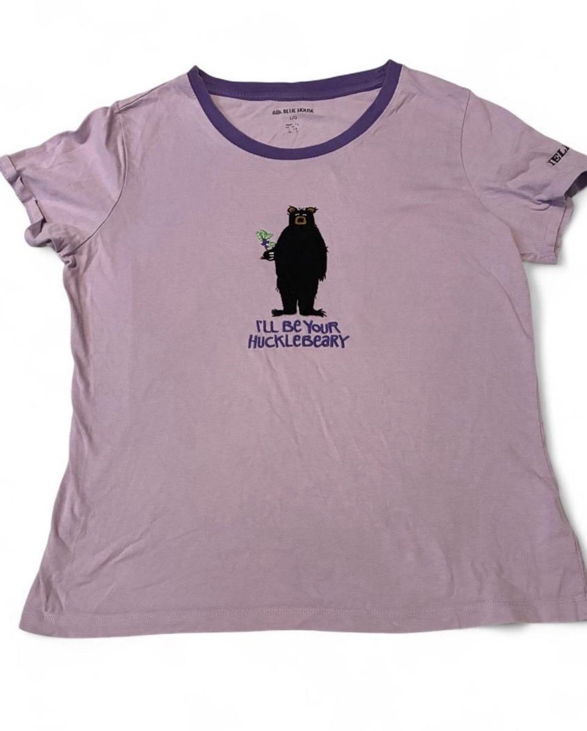 Blue House Women’s L/G Purple Yellowstone Huckleberry Bear Ringer T-Shirt