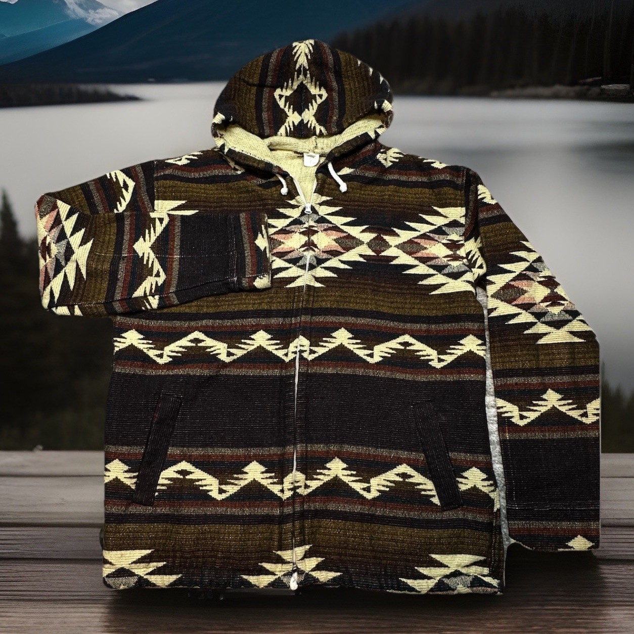 Tejidos Ruiz Aztec Southwestern Hooded Jacket Women’s Medium Ecuador Fall Boho