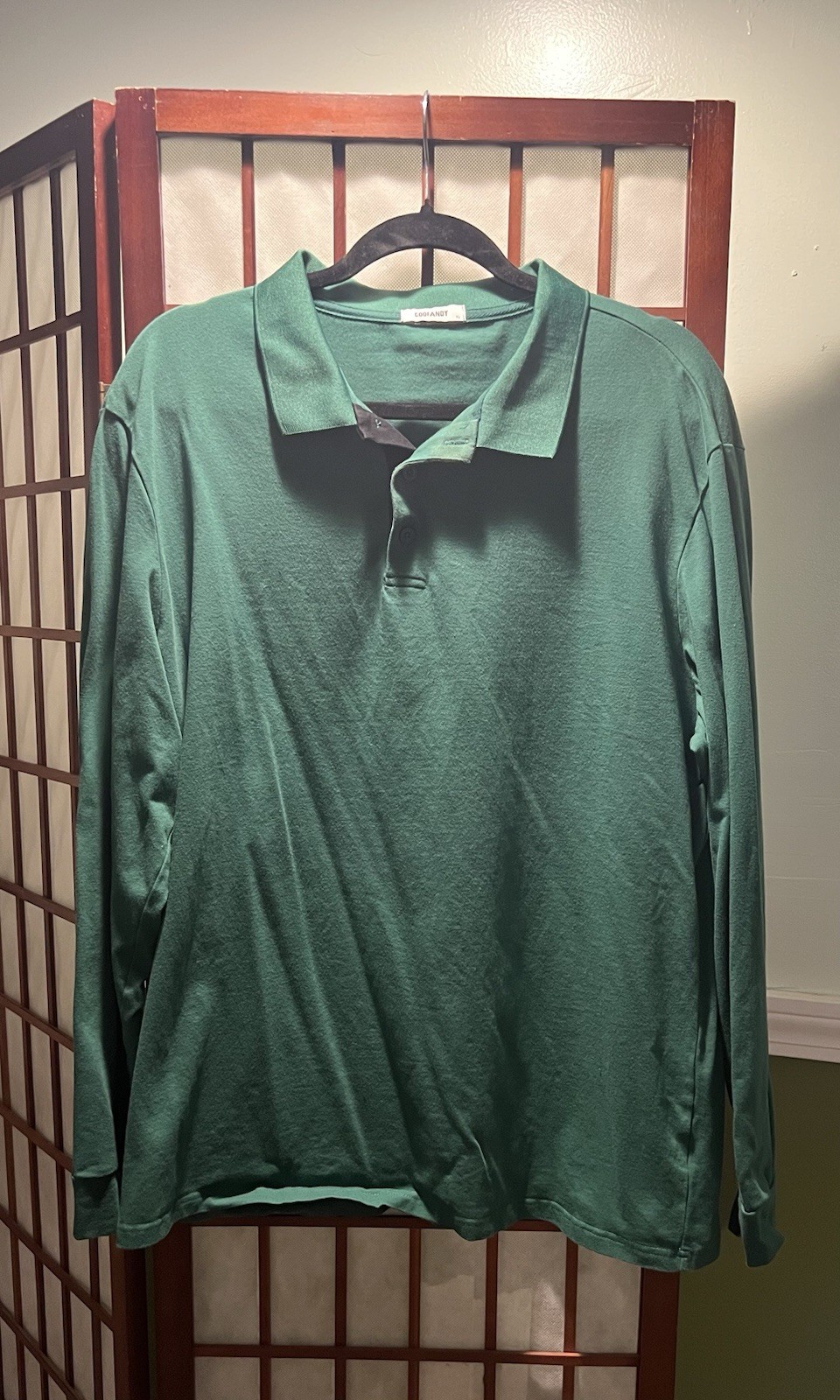 Coofandy Men’s Long Sleeve Polo Shirt XL Green Color