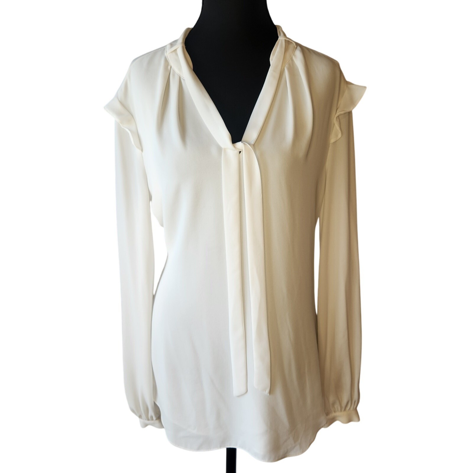 WHBM Tie-Neck Blouse Womens 10 White House Black Market Shirt Top Business Flowy
