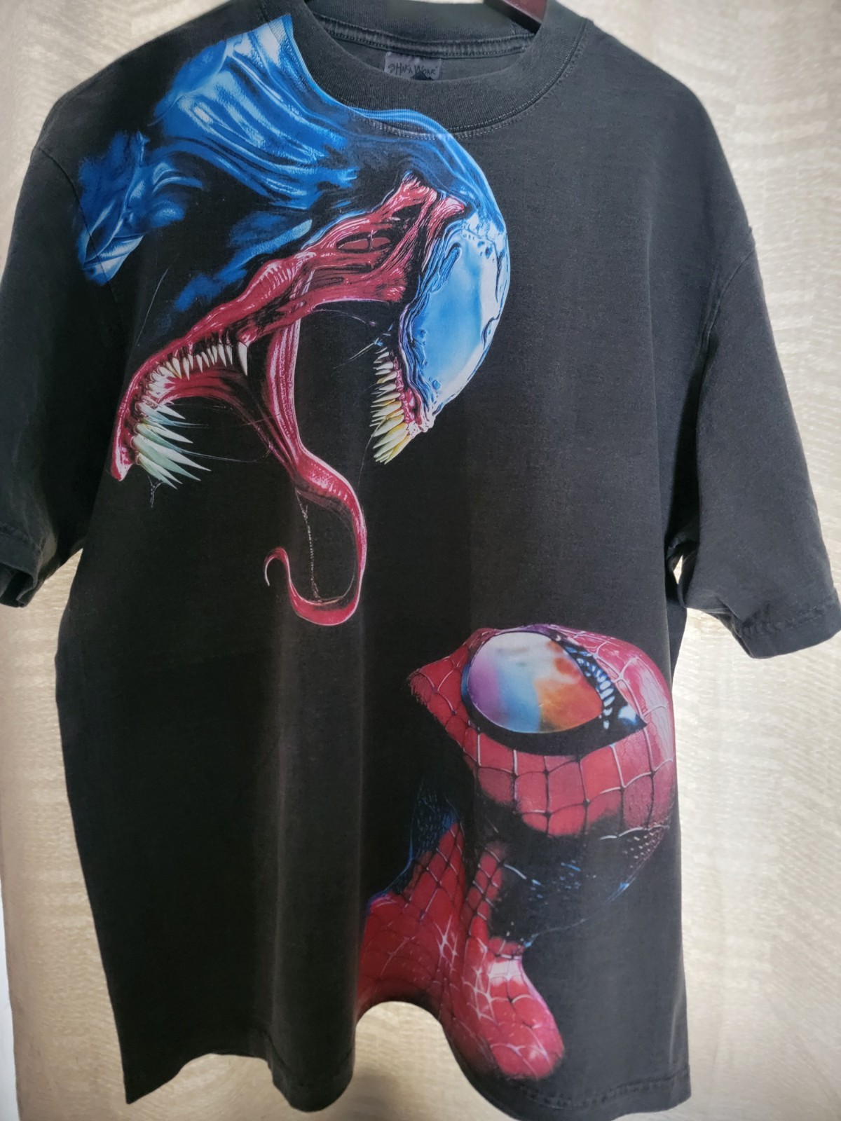 VENOM VS SPIDERMAN ON A SHAKA HEAVYWEIGHT GARMET DYED T SHIRT “MODERN”