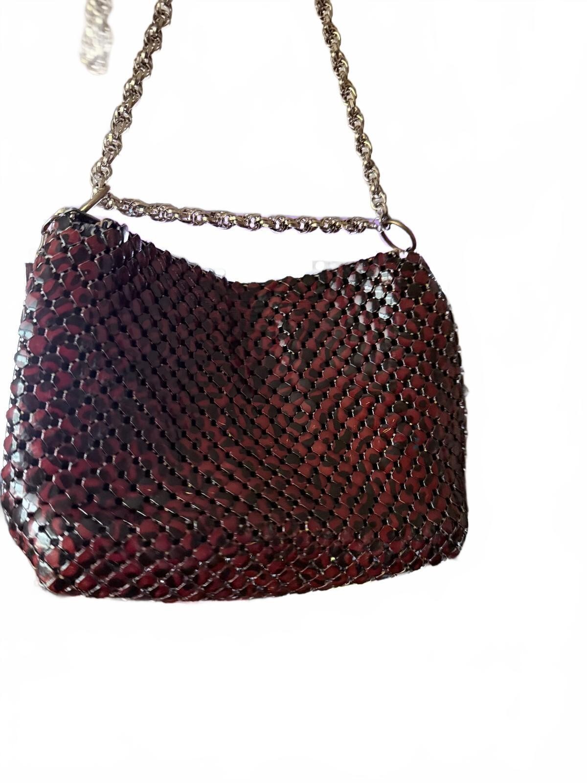 Vintage Whiting & Davis Dark Brown Woven Chain Shoulder Bag