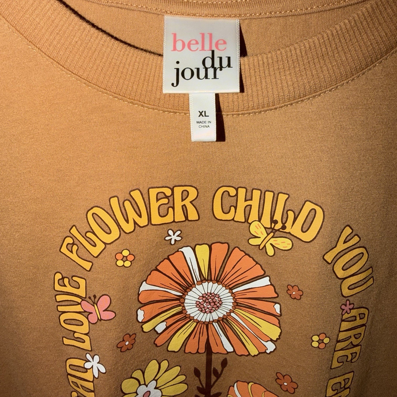 Belle Du Jour Brown Graphic Flower Child Boxy Crop Tee