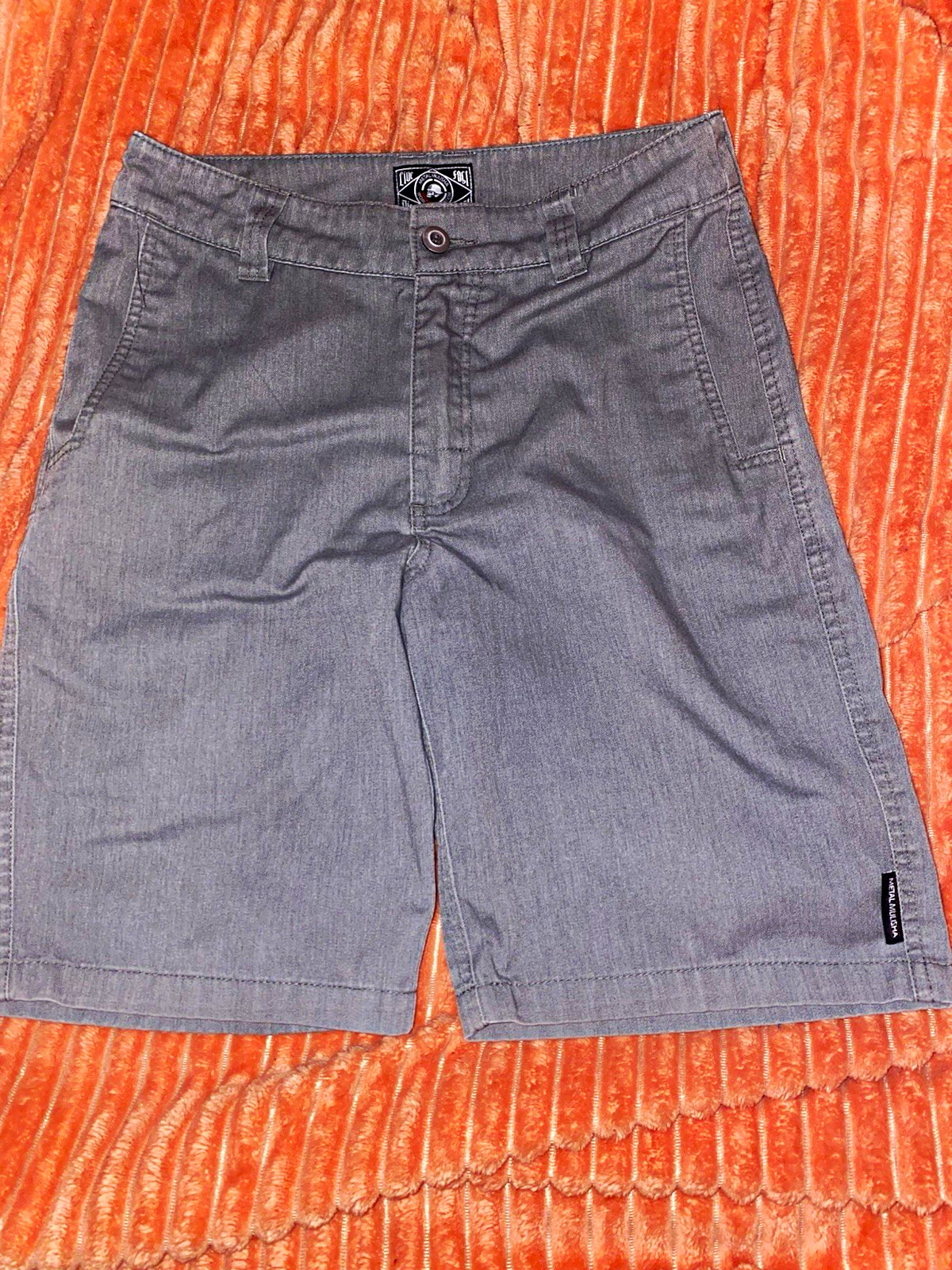 Y2K Vinage Metal Mulisha Men’s Gray Twill Cotton Chino Shorts size S