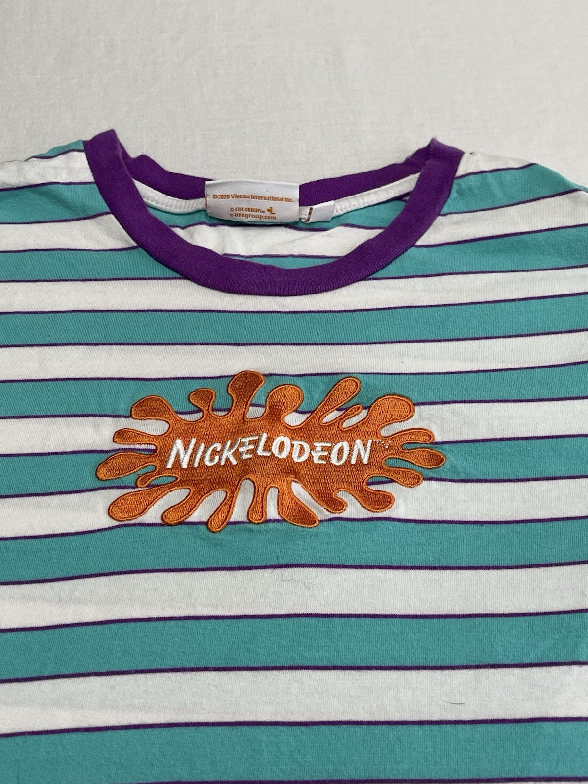 Nickelodeon Splat Logo Ringer T Shirt Unisex Medium Stripes w/ Embroidery