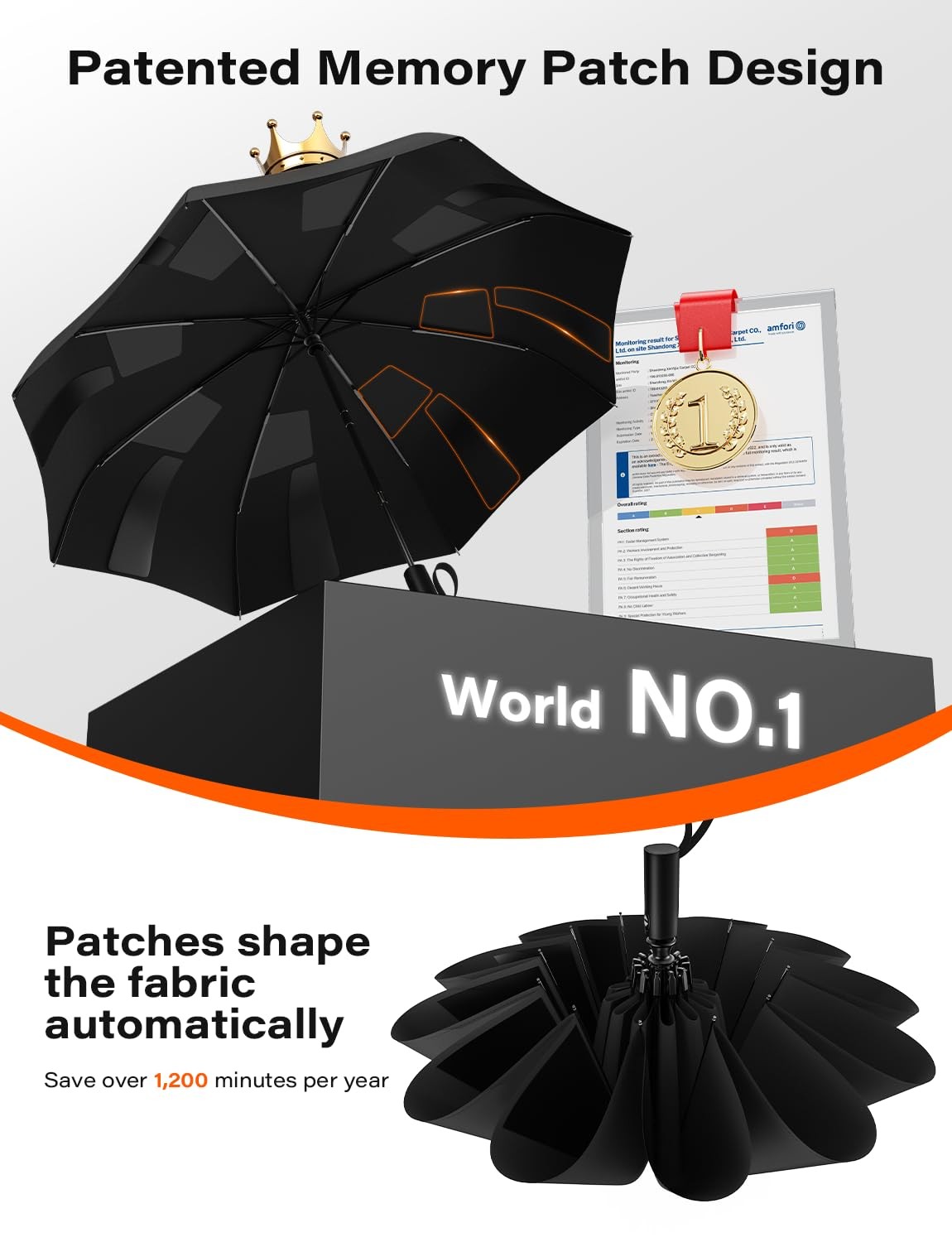 Auto-Tidy Travel Umbrella, Auto Open Close Compact Umbrella for Rain, BIACK