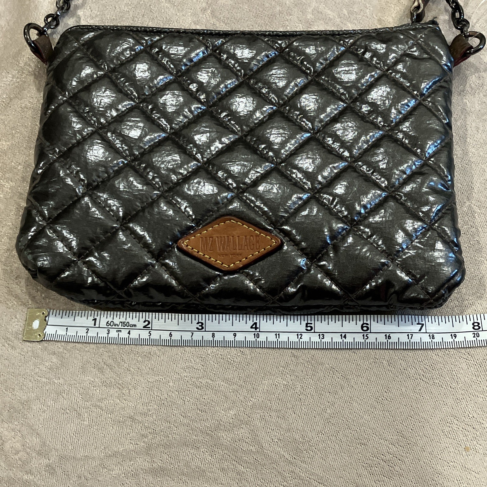 MZ Wallace Gray Zip Crossbody Bag Chain Strap Lined Pockets