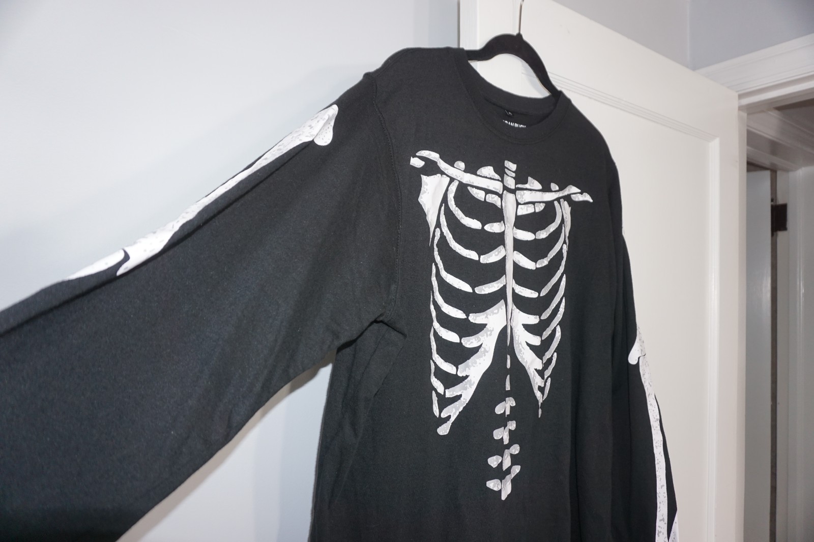 Urban Buck Skeleton Bones Ribcage Long Sleeve Black T-Shirt Mens Size XL