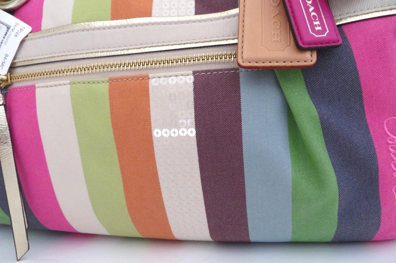 New Coach Legacy Striped Pink Green Blue Sequined Rocker Purse Crossbody RARE!