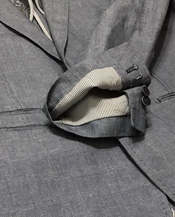 Joseph Abboud Sport Coat Mens S Blue Linen Cotton Blazer Glen Plaid Surgeon Cuff