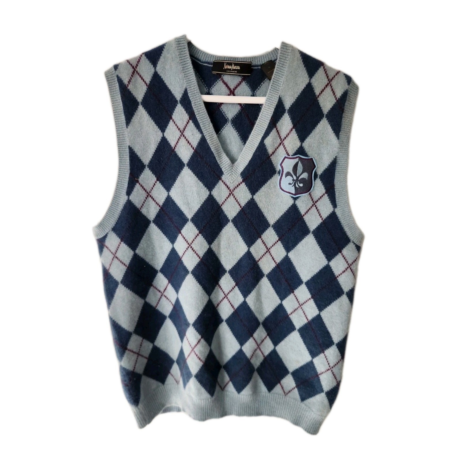 Neiman Marcus Argyle Print 100% Cashmere Blue Sweater Vest Men’s Size XL Preppy