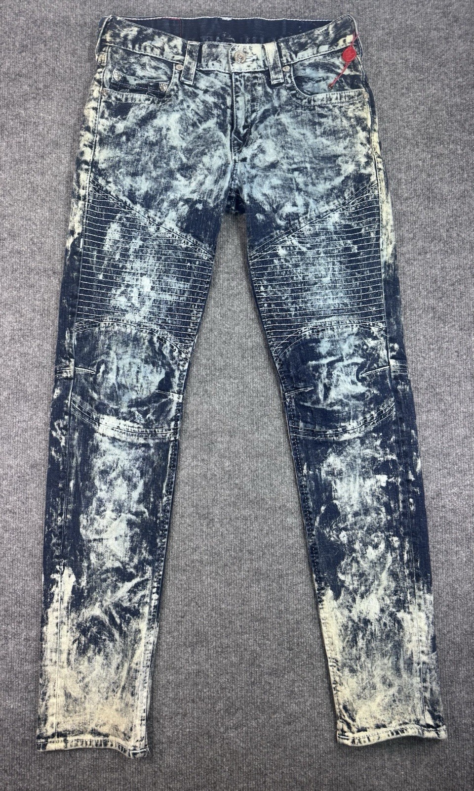 True Religion Rocco Moto Skinny Leg Jeans Mens 31 Acid Wash Flex Knee Stretch