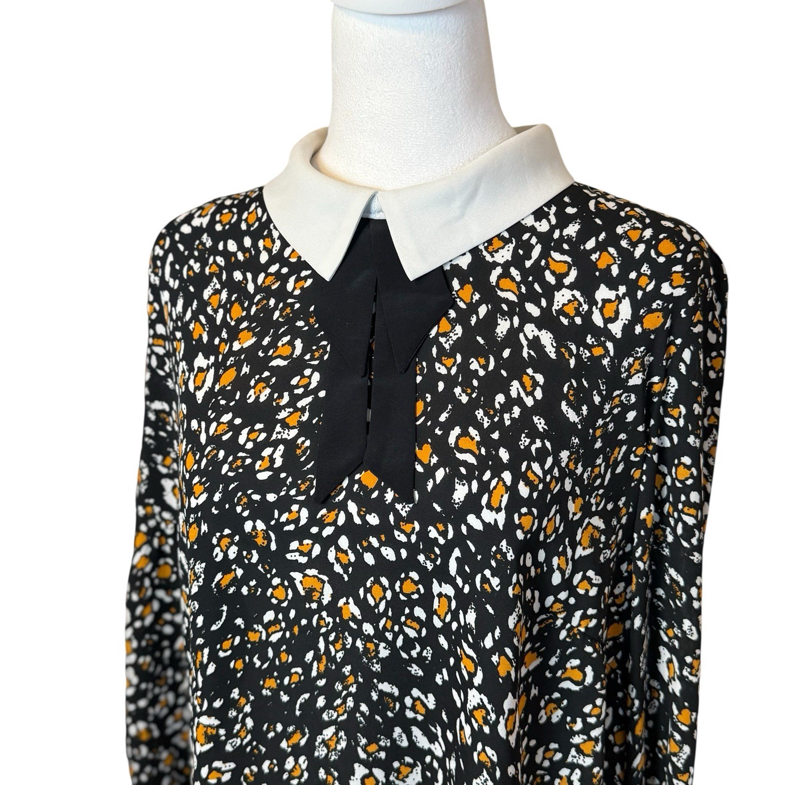 Dorothy Perkins Black Floral Blouse Peter Pan Collar Bow Size 14 Cottagecore