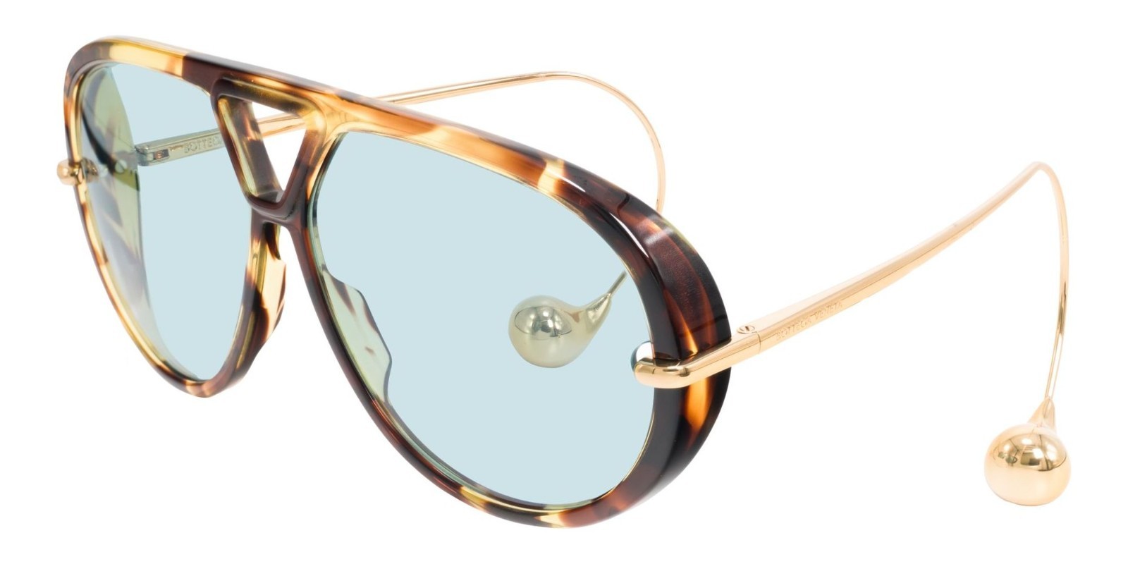 Bottega Veneta BV1273S Shiny Dark Havana And Gold/Green Blue (007) Sunglasses