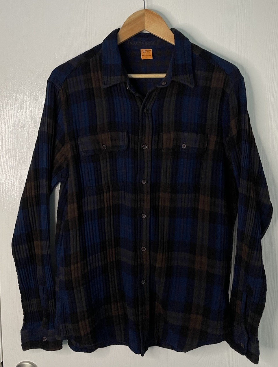 Vintage 1993 Tailor Vintage Plaid Cotton Overshirt L Blue Brown Workwe