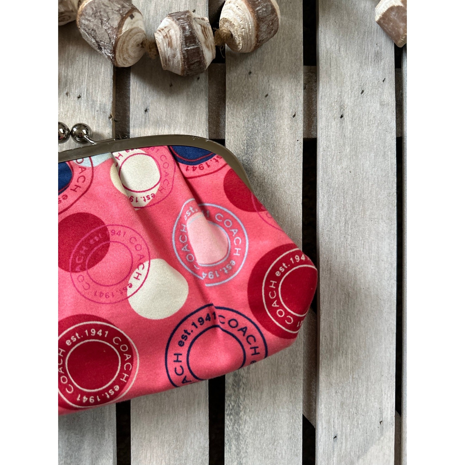 Rare Coach Leah Kisslock Wristlet Pink Coin Pouch Clutch