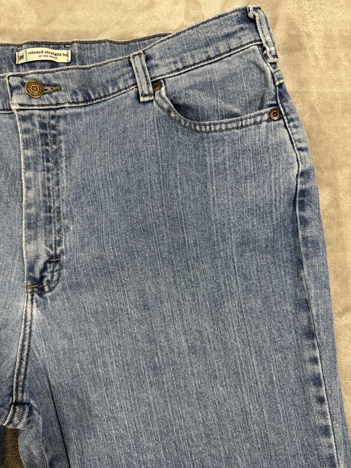 Lee Womens Jeans 16 Short Relaxed Straight Leg High Rise Stretch Light Wash