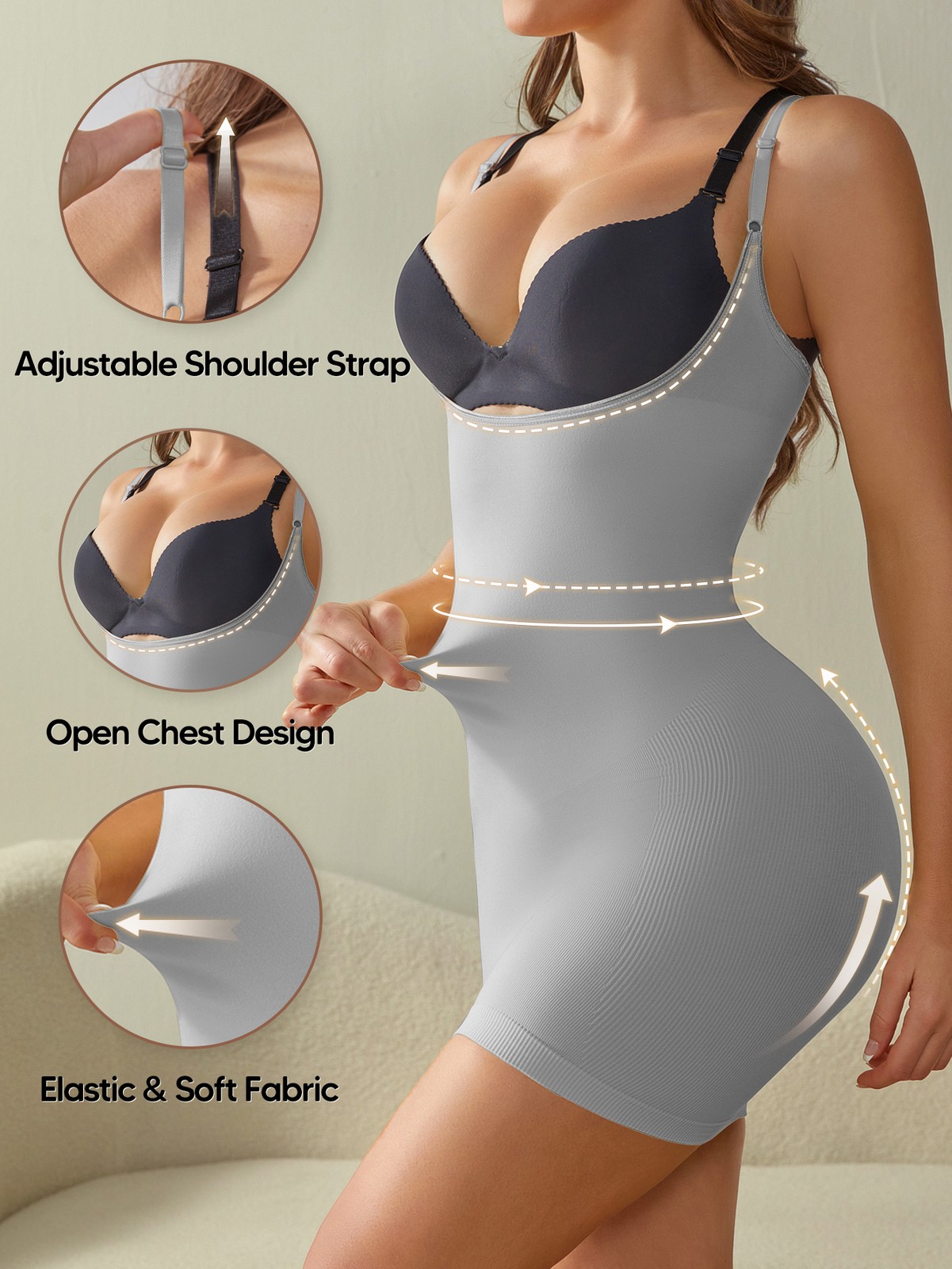Fajas Women Shapewear Slip Dresses Tummy Control Full Body Shaper Open Bust
