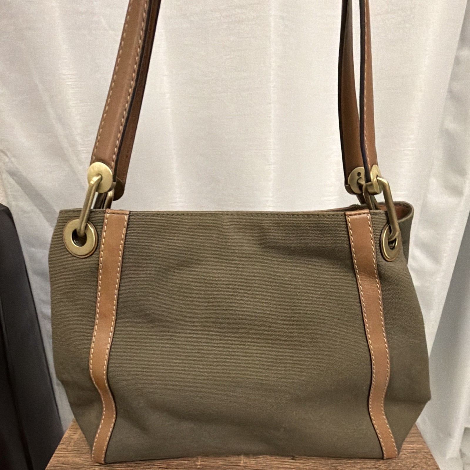 Michael Kors Green Brown Shoulder Bag Zip & Magnetic Closure Gold Hardware Studs