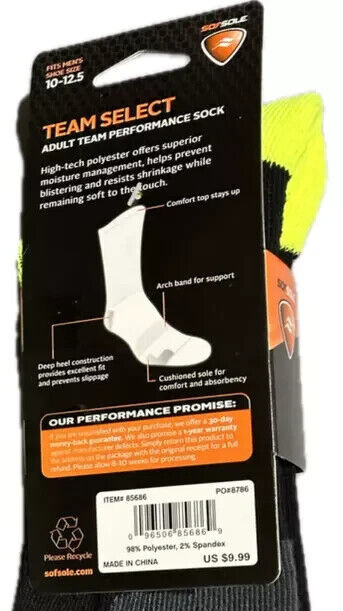 Lot 4 Pairs Men’s Team Select Socks Large Shoe Size 10-12.5 Black Neon Yellow