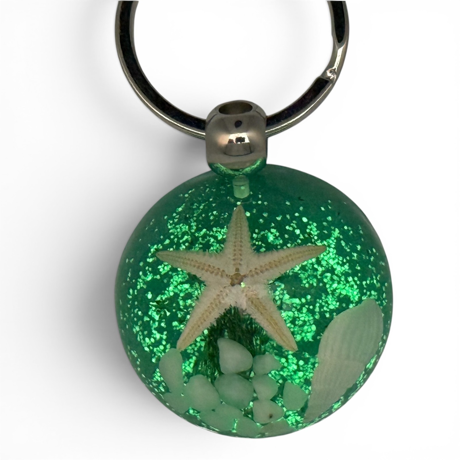 Dark Green Beach Starfish Resin Keychain Shell Ocean Sea Life Gift