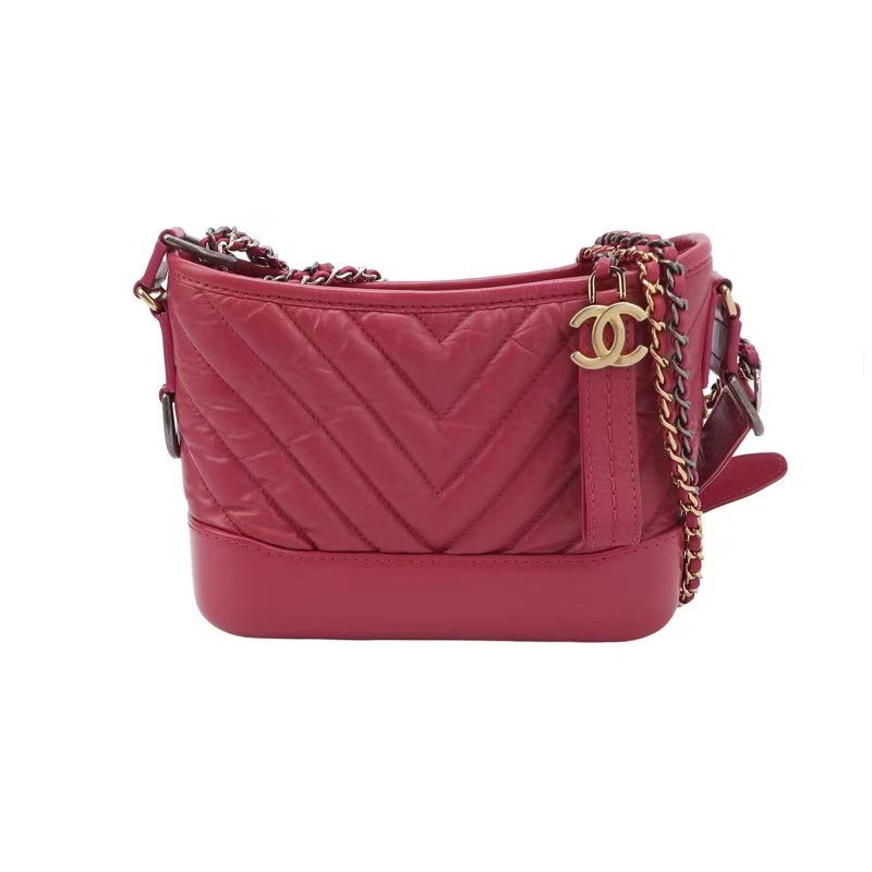 Chanel Gabrielle A91810 Red Chevron Calfskin Crossbody Bag with CC Charm