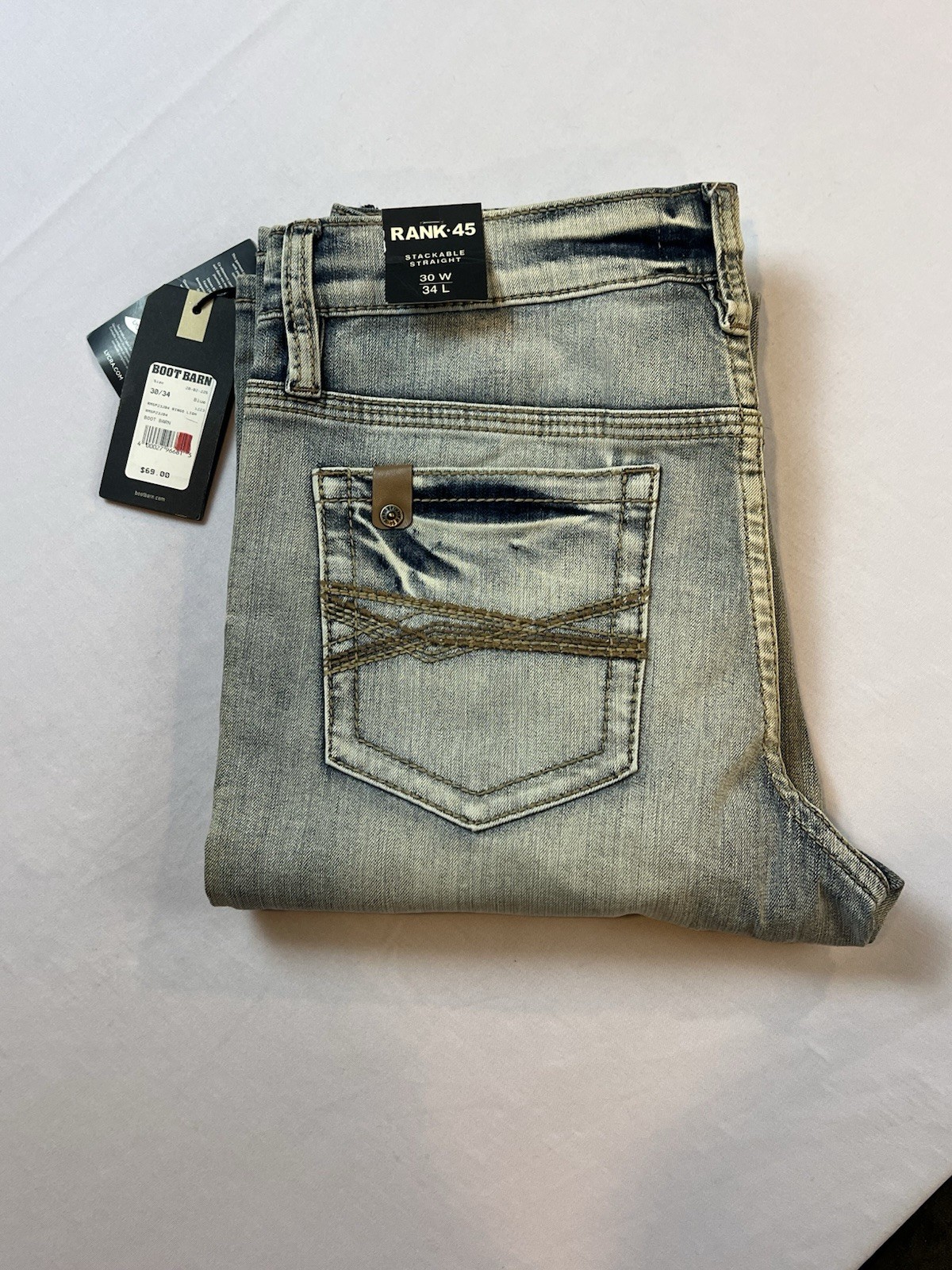 Rank 45 Ringo Stackable Straight Jeans Men’s 30×34 Light Wash Western Denim NWT