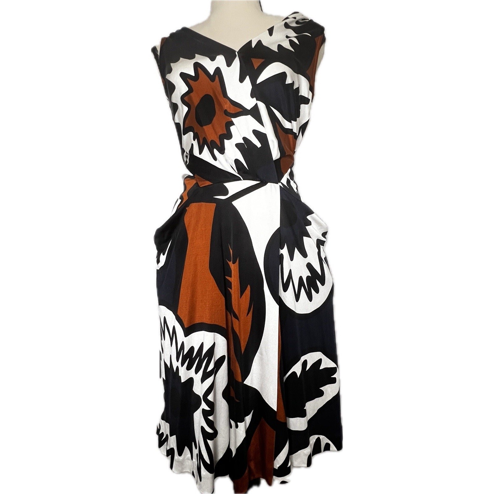 Diane Von Furstenburg Silk Dress Sleeveless Deep Front & Back V- Neck Size 0